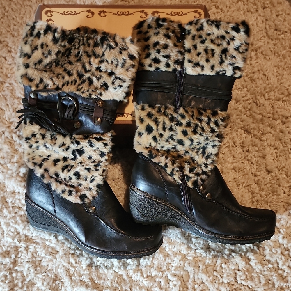 Leopard Print Faux Fur Women's Boots